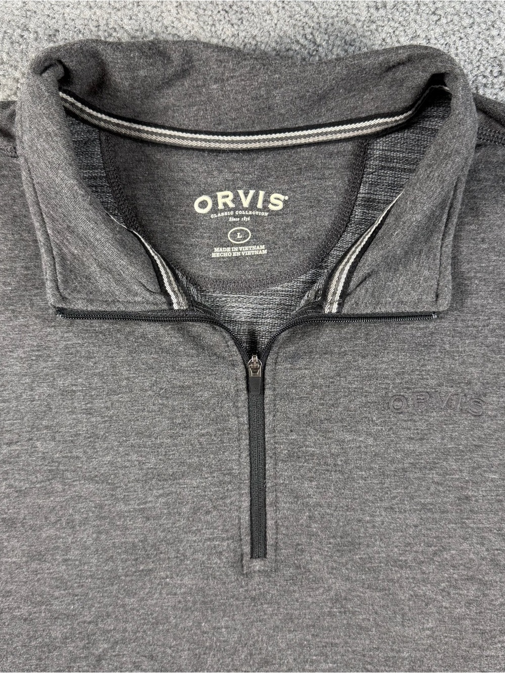 Orvis Men's 1/4 Zip Long Sleeve L Classic Collection Heather Gray Lightweight
